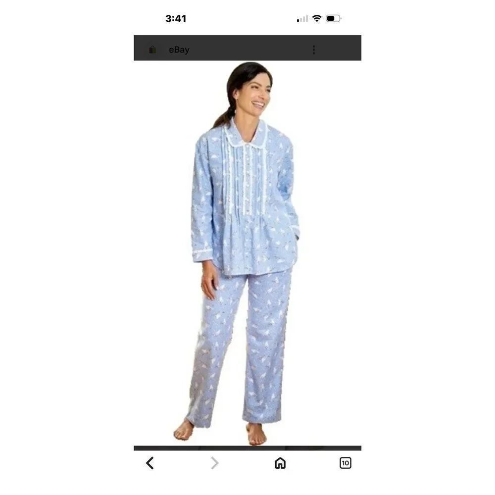 Lanz of Salzburg Dove Flannel Pajama Set Ruffles Woman’s Small